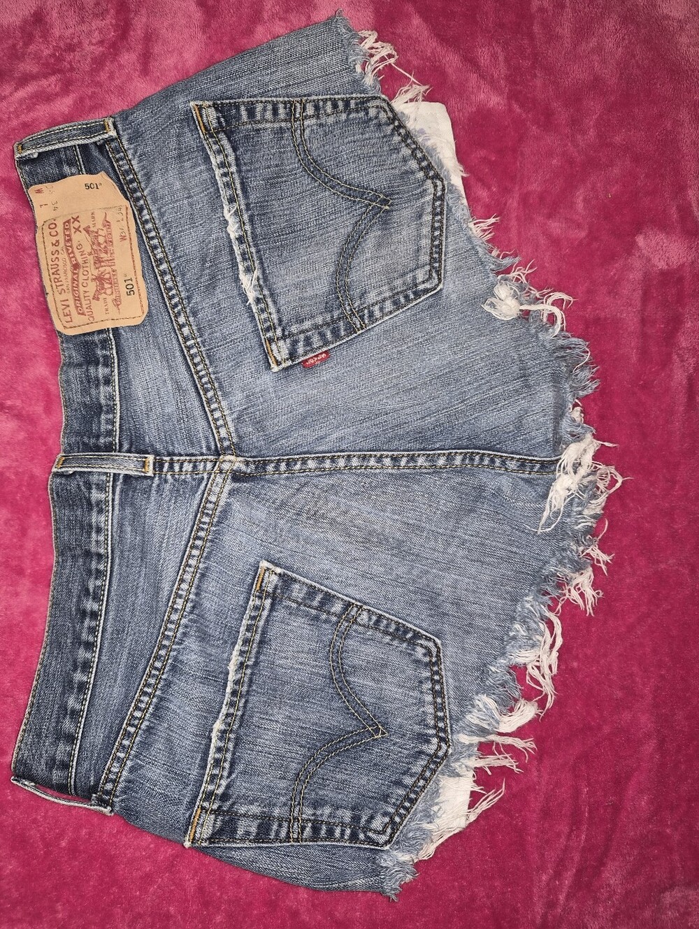 VINTAGE Levi's Medium Denim Blue Frayed Hem Cutoff Denim Shorts
